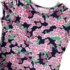 Lilly Pulitzer Cherry Blossom T-Shirt Dress Cotton Navy Pink Girls 10 Cap Sleeve